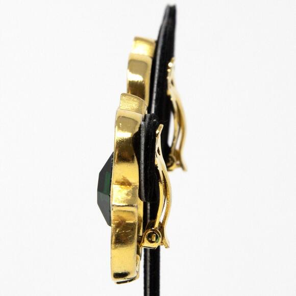 Vintage Rare Shape Signed Ben-Amun Gold Tone Green Rhinestone Clip On Earrings - Picture 5 of 11